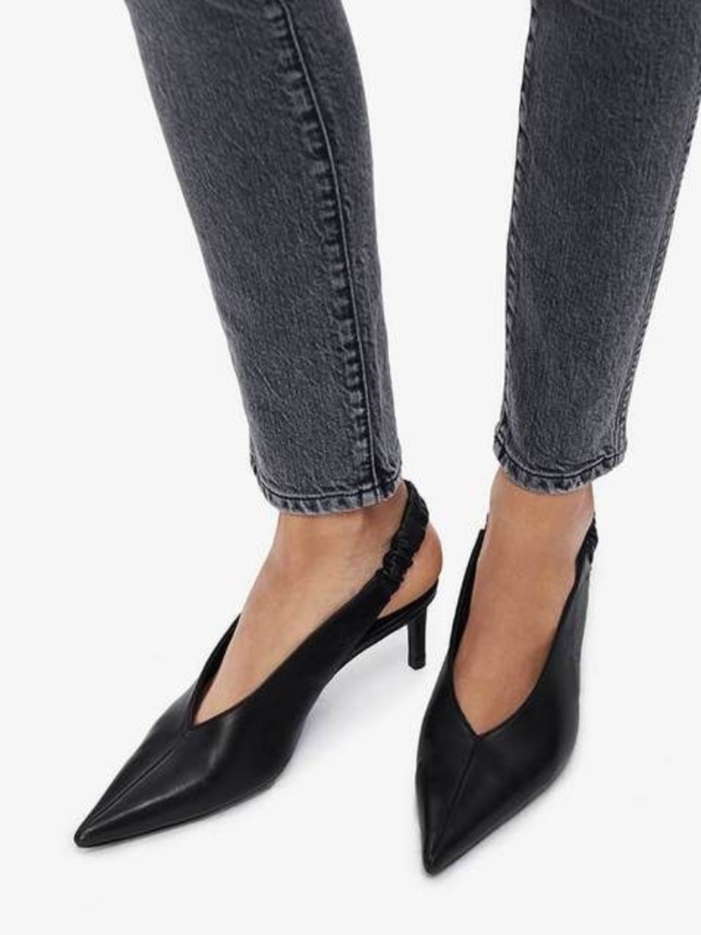 Anine Bing//Black Pointed Slingback Kitten Heels